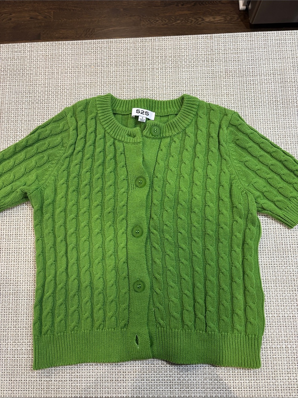 525 America Lime Green Cable-Knit Short Sleeve Cardigan
